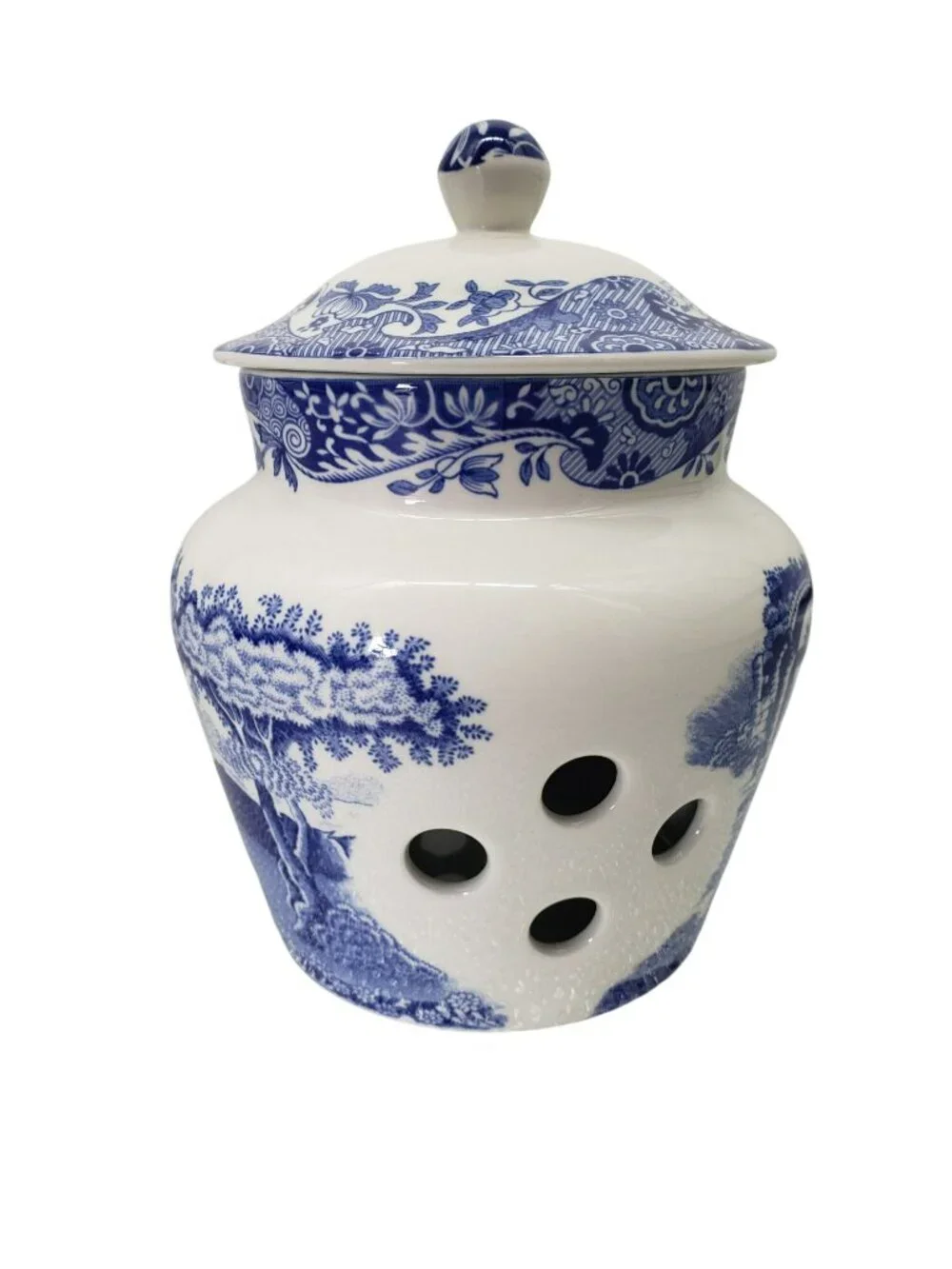 SPODE Garlic Jar Blue White Lidded Pot 6 1/2